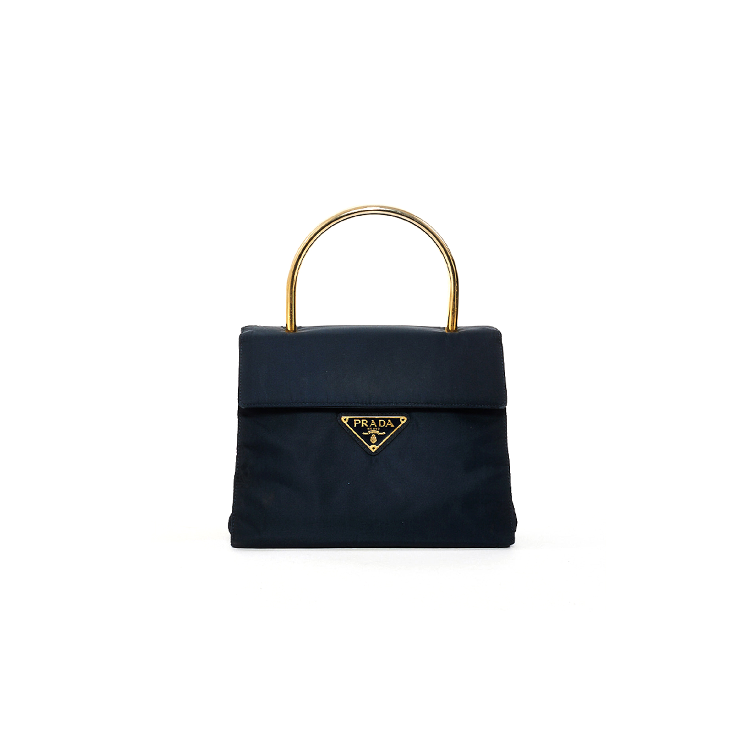 PRADA VINTAGE BLACK NYLON & GOLD TOP HANDLE BAG 1BH608 (21*17*12cm) 